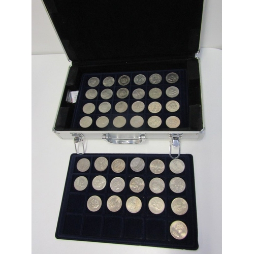 47 - An aluminium coin case in good condition, containing 2 trays of 5 pound crowns x 8, 1951 FoB crown &... 