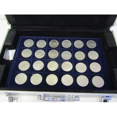 47 - An aluminium coin case in good condition, containing 2 trays of 5 pound crowns x 8, 1951 FoB crown &... 