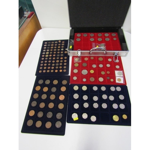 48 - Aluminium coin cases x 3, containing pre-1947 half crowns x 3 & florins x 3 (75 grams approx.); nick... 