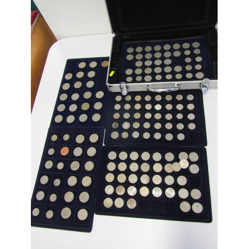 48 - Aluminium coin cases x 3, containing pre-1947 half crowns x 3 & florins x 3 (75 grams approx.); nick... 