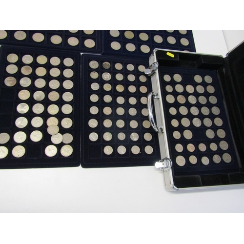 48 - Aluminium coin cases x 3, containing pre-1947 half crowns x 3 & florins x 3 (75 grams approx.); nick... 