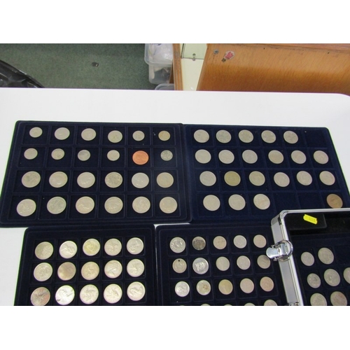 48 - Aluminium coin cases x 3, containing pre-1947 half crowns x 3 & florins x 3 (75 grams approx.); nick... 