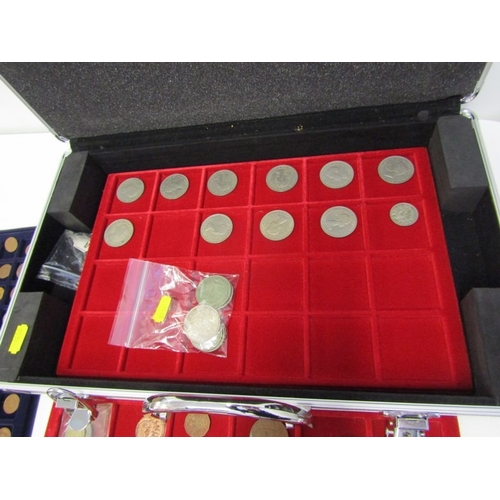 48 - Aluminium coin cases x 3, containing pre-1947 half crowns x 3 & florins x 3 (75 grams approx.); nick... 