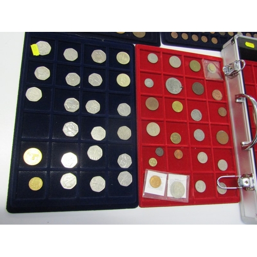 48 - Aluminium coin cases x 3, containing pre-1947 half crowns x 3 & florins x 3 (75 grams approx.); nick... 