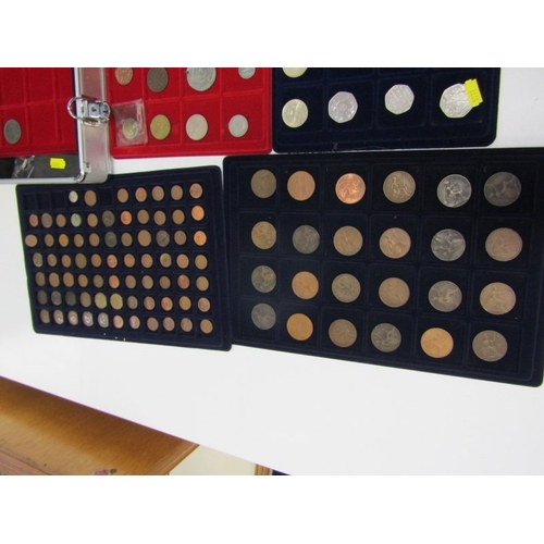 48 - Aluminium coin cases x 3, containing pre-1947 half crowns x 3 & florins x 3 (75 grams approx.); nick... 