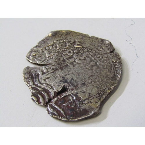 55 - Silver cob recovered from the Association shipwreck, most likely a 1652-1667 Philip IV 8 Reales o: c... 