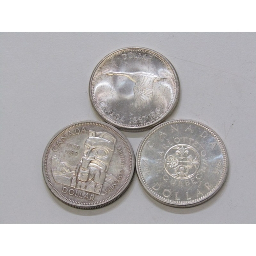 60 - Canadian silver dollars x 3:  1958 100th Anniversary of British Columbia; 1964 100th Anniversary of ... 