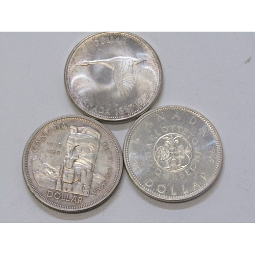 60 - Canadian silver dollars x 3:  1958 100th Anniversary of British Columbia; 1964 100th Anniversary of ... 