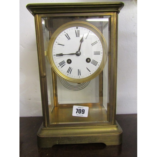 MANTEL CLOCK, a French brass cased 4 glass mantel clock, with bevelled ...