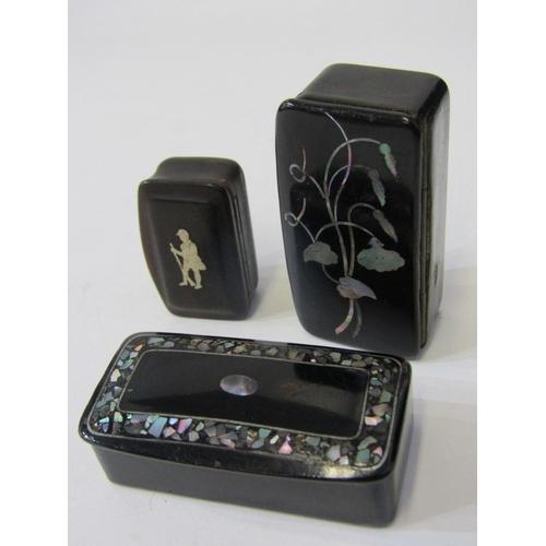 3 EBONISED SNUFF BOXES, 3 assorted snuff boxes, 1 with silver inlay, 2 ...