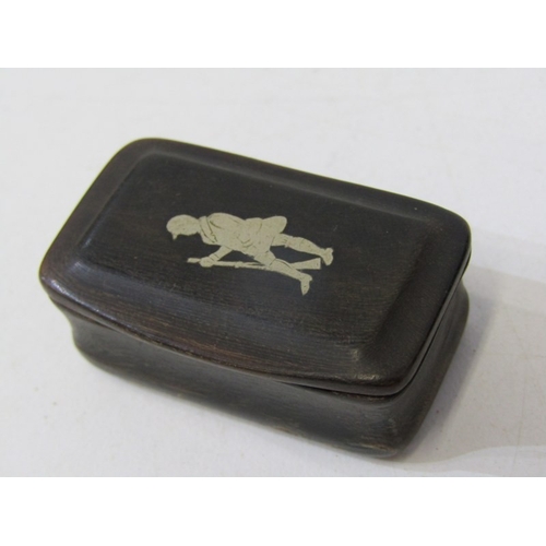 3 EBONISED SNUFF BOXES, 3 assorted snuff boxes, 1 with silver inlay, 2 ...