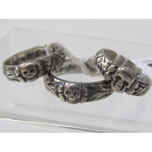 GERMAN SILVER RINGS, 3 Nazi style silver rings with skull and ...