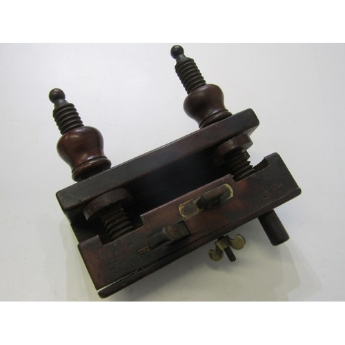 48 - ANTIQUE WOODEN PLANE, a French 19th century wooden screw arm plough plane, with threaded wooden stem... 