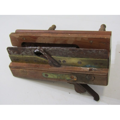 48 - ANTIQUE WOODEN PLANE, a French 19th century wooden screw arm plough plane, with threaded wooden stem... 