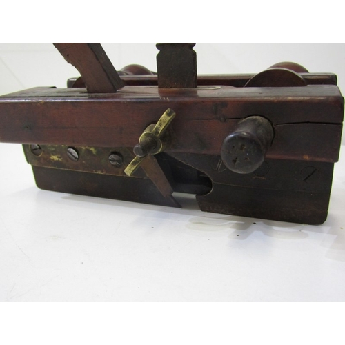 48 - ANTIQUE WOODEN PLANE, a French 19th century wooden screw arm plough plane, with threaded wooden stem... 