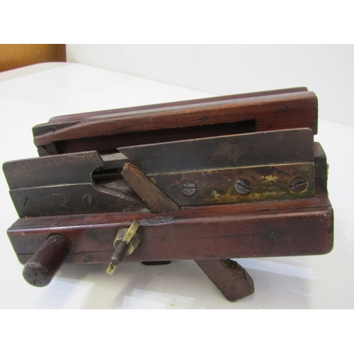 48 - ANTIQUE WOODEN PLANE, a French 19th century wooden screw arm plough plane, with threaded wooden stem... 