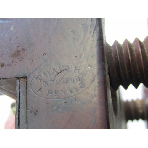 48 - ANTIQUE WOODEN PLANE, a French 19th century wooden screw arm plough plane, with threaded wooden stem... 