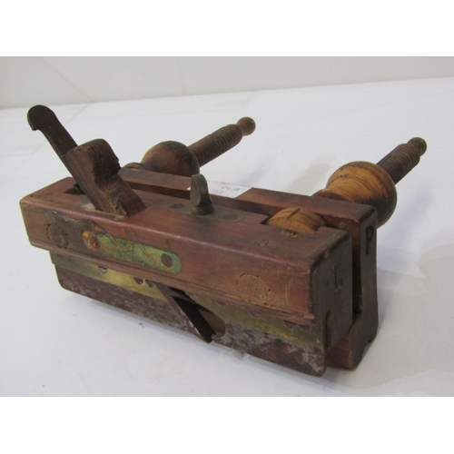 48 - ANTIQUE WOODEN PLANE, a French 19th century wooden screw arm plough plane, with threaded wooden stem... 