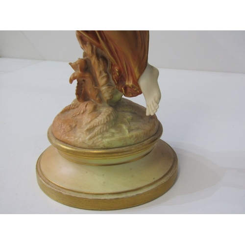 2 - ROYAL WORCESTER FIGURE, a Royal Worcester blush ivory figure of a scantily clad woman, holding a wat... 