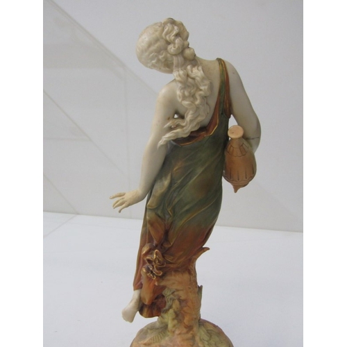 2 - ROYAL WORCESTER FIGURE, a Royal Worcester blush ivory figure of a scantily clad woman, holding a wat... 