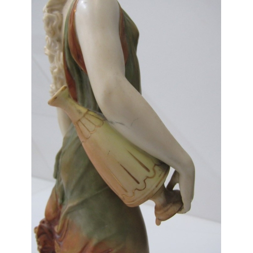 2 - ROYAL WORCESTER FIGURE, a Royal Worcester blush ivory figure of a scantily clad woman, holding a wat... 