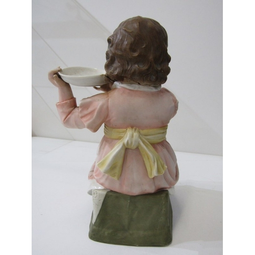 13 - BISQUE PORCELAIN FIGURE, a late 19th Century German bisque porcelain figurine of a girl with dog (re... 