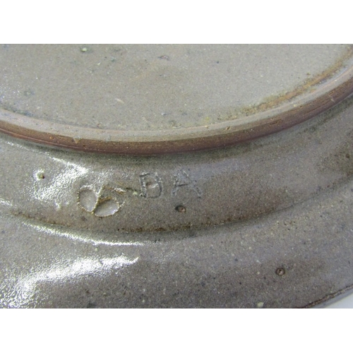 27 - WENFORD BRIDGE POTTERY PLATES,  2 earthenware plates, both with incised and sgraffito scrolling deco... 