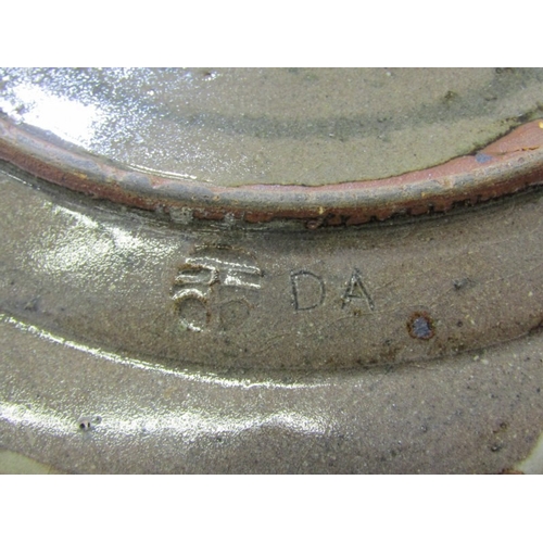 27 - WENFORD BRIDGE POTTERY PLATES,  2 earthenware plates, both with incised and sgraffito scrolling deco... 