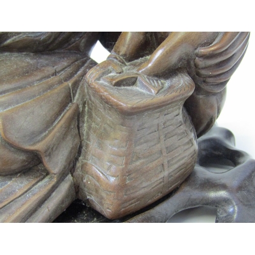 1 - ORIENTAL CARVING, a Chinese carved wood sculpture depicting a seated bearded man with a young boy on... 