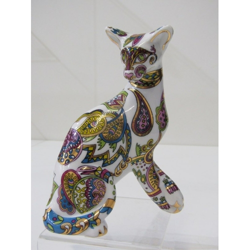 12 - CAT ORNAMENTS, a Paul Cardew design 'Cool Catz' 'Paisley' porcelain cat figurine. 15cm height. A sea... 