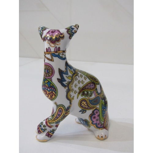 12 - CAT ORNAMENTS, a Paul Cardew design 'Cool Catz' 'Paisley' porcelain cat figurine. 15cm height. A sea... 