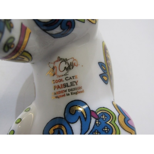 12 - CAT ORNAMENTS, a Paul Cardew design 'Cool Catz' 'Paisley' porcelain cat figurine. 15cm height. A sea... 