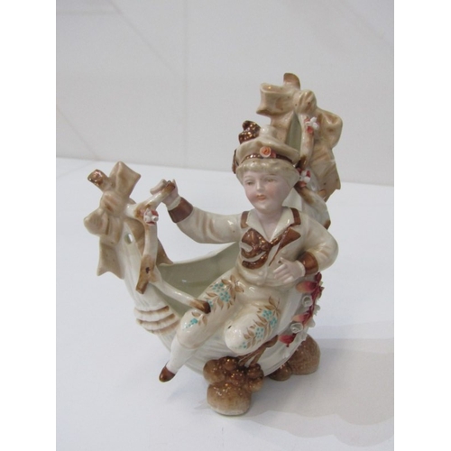 14 - PORCELAIN FIGURINES, a pair of 19th century continental candle holders with boy and girl to each. 18... 
