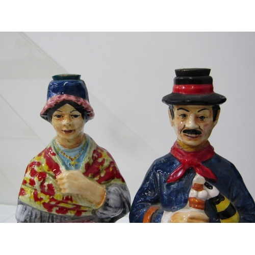 16 - ITALIAN POTTERY FIGURES, a pair of Italian pottery figures depicting a man and woman, him holding It... 