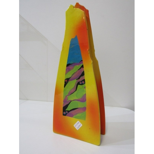 17 - RICHARD GODFREY POTTERY, a Richard Godfrey vase, of unusual form, brightly painted to front and rear... 