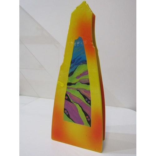 17 - RICHARD GODFREY POTTERY, a Richard Godfrey vase, of unusual form, brightly painted to front and rear... 