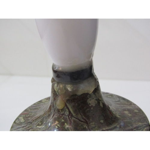 18 - CORNISH SERPENTINE, a Cornish serpentine lighthouse form table lamp base in mottled greens and brown... 