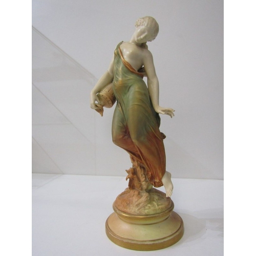 2 - ROYAL WORCESTER FIGURE, a Royal Worcester blush ivory figure of a scantily clad woman, holding a wat... 