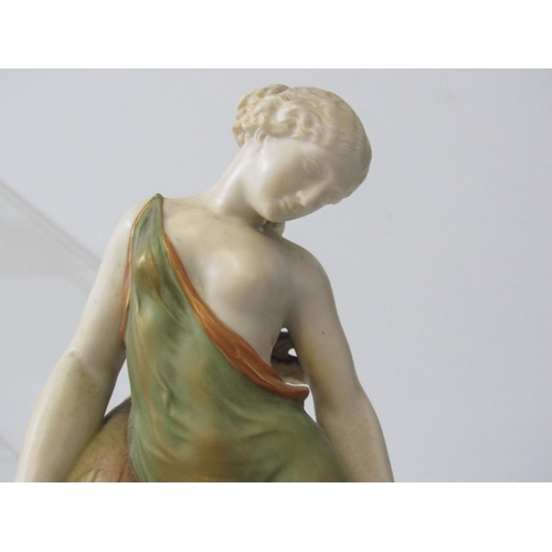 2 - ROYAL WORCESTER FIGURE, a Royal Worcester blush ivory figure of a scantily clad woman, holding a wat... 
