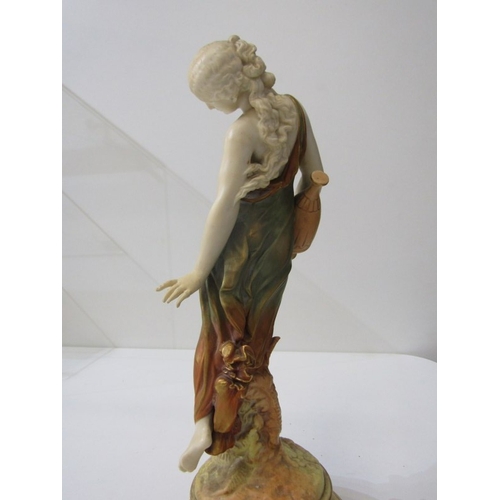 2 - ROYAL WORCESTER FIGURE, a Royal Worcester blush ivory figure of a scantily clad woman, holding a wat... 