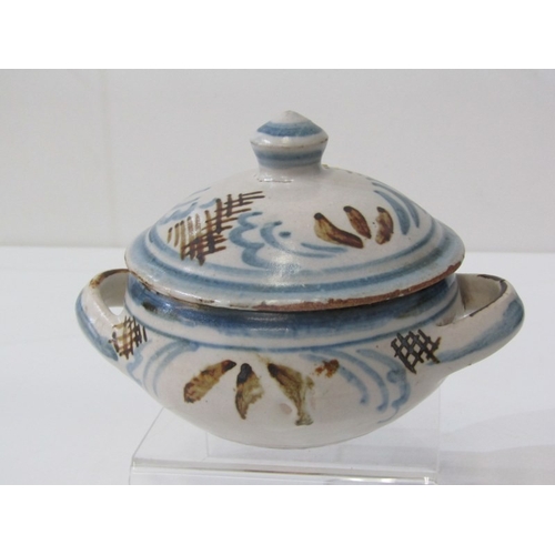 22 - WENFORD BRIDGE POTTERY, a Wenford Bridge pot and cover with scrolling brown and blue designs. Wenfor... 