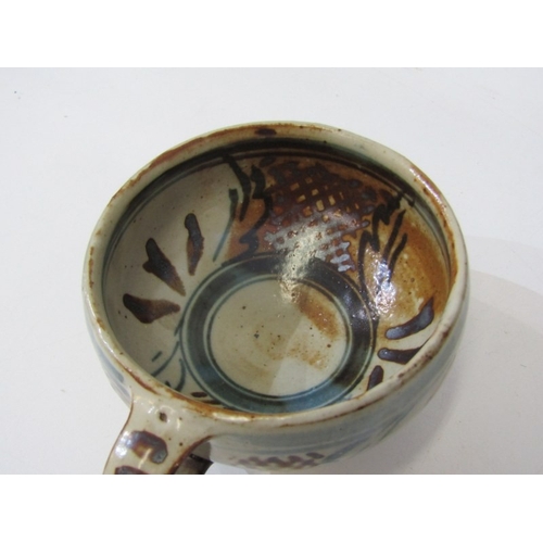 22 - WENFORD BRIDGE POTTERY, a Wenford Bridge pot and cover with scrolling brown and blue designs. Wenfor... 