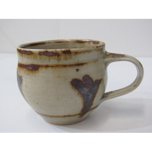 22 - WENFORD BRIDGE POTTERY, a Wenford Bridge pot and cover with scrolling brown and blue designs. Wenfor... 
