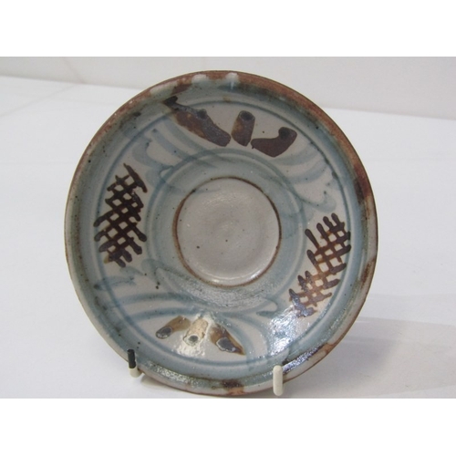 22 - WENFORD BRIDGE POTTERY, a Wenford Bridge pot and cover with scrolling brown and blue designs. Wenfor... 