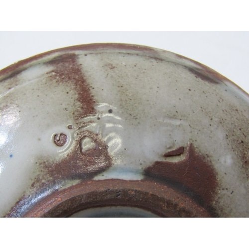 22 - WENFORD BRIDGE POTTERY, a Wenford Bridge pot and cover with scrolling brown and blue designs. Wenfor... 