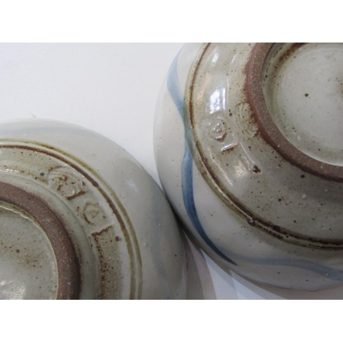 22 - WENFORD BRIDGE POTTERY, a Wenford Bridge pot and cover with scrolling brown and blue designs. Wenfor... 