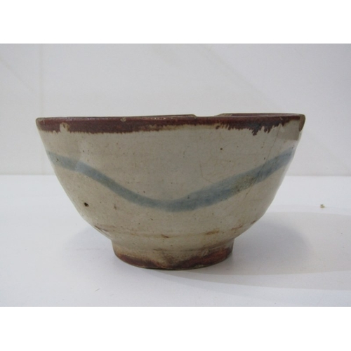 22 - WENFORD BRIDGE POTTERY, a Wenford Bridge pot and cover with scrolling brown and blue designs. Wenfor... 