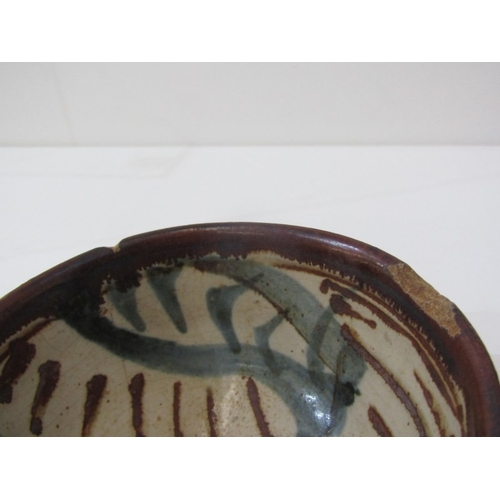 22 - WENFORD BRIDGE POTTERY, a Wenford Bridge pot and cover with scrolling brown and blue designs. Wenfor... 