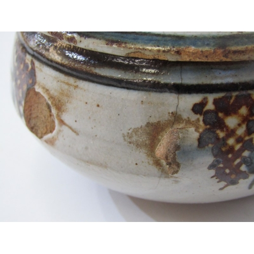 22 - WENFORD BRIDGE POTTERY, a Wenford Bridge pot and cover with scrolling brown and blue designs. Wenfor... 