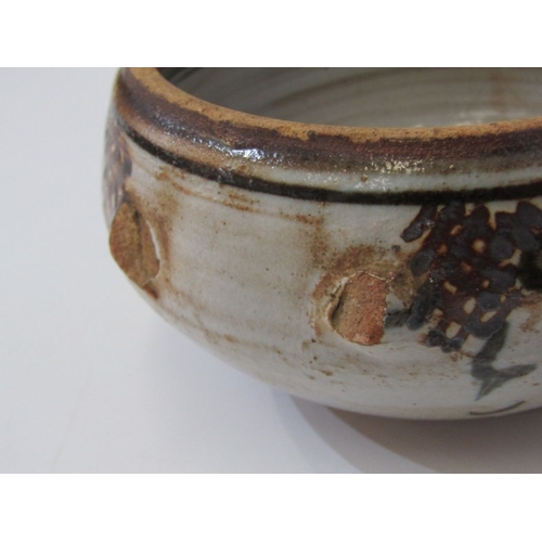 22 - WENFORD BRIDGE POTTERY, a Wenford Bridge pot and cover with scrolling brown and blue designs. Wenfor... 